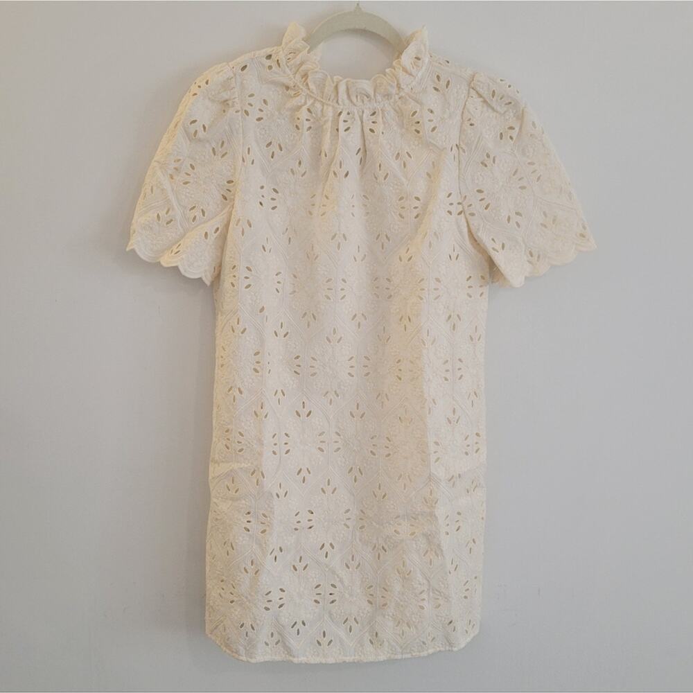 Sezane Cream White Floral Mini Louison Eyelet Embroidered Dress in Ecru Size 34 - Picture 6 of 16